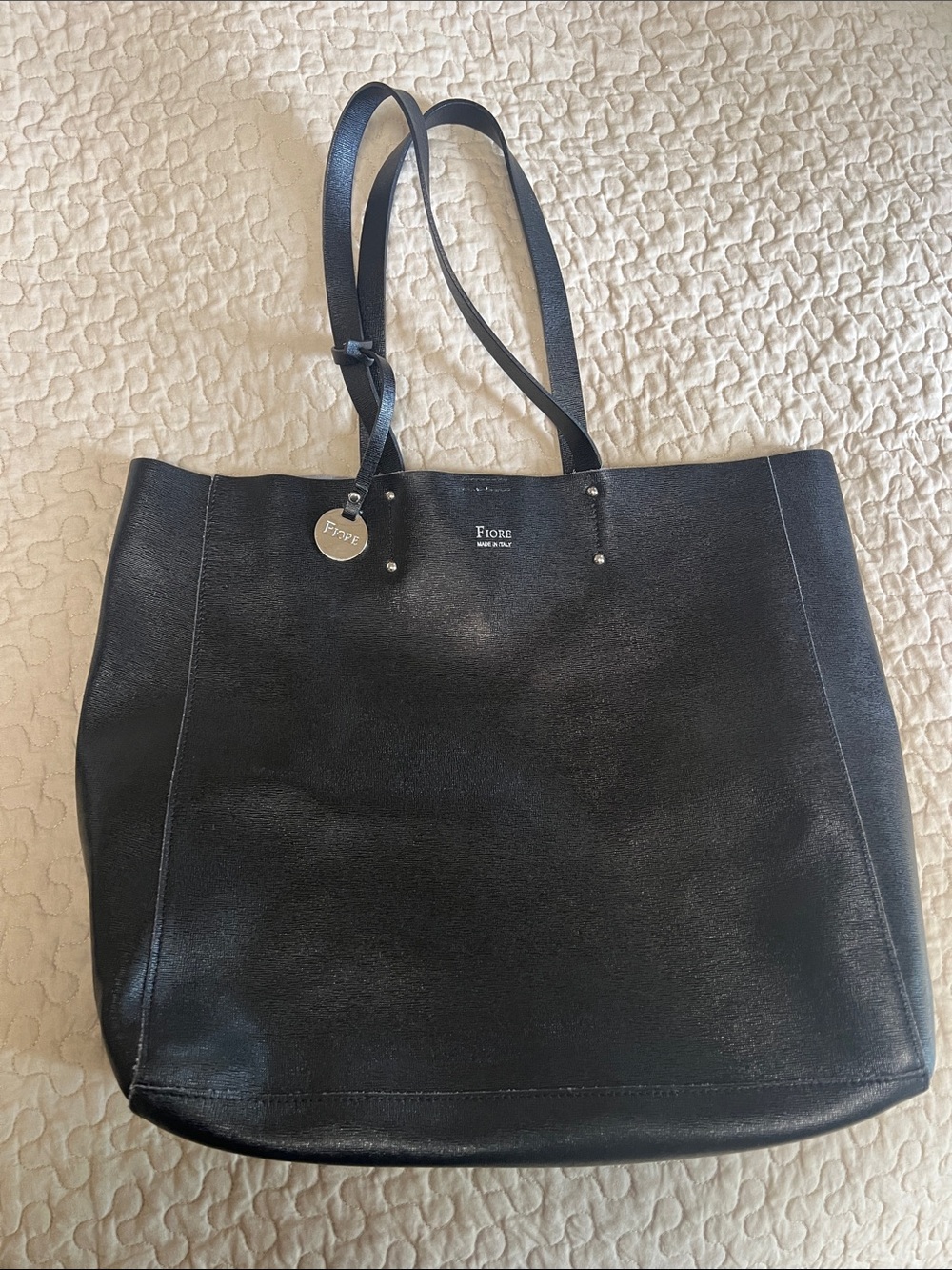 Black Leather Tote with Double Shoulder Straps